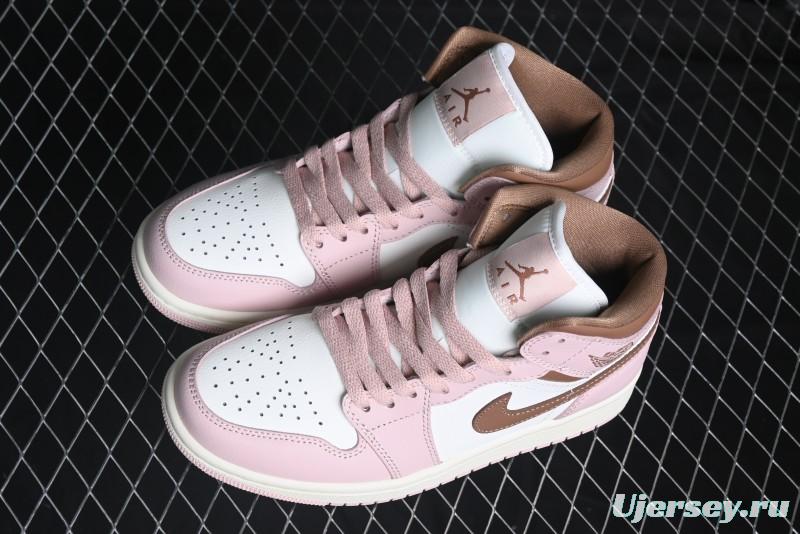 Nike Air Jordan 1 Mid AJ1 Basketball Shoes in Khaki Pink - BQ6472-620