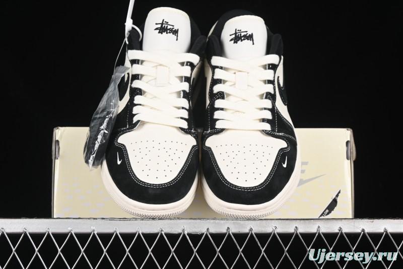Nike Air Jordan 1 Low AJ1 Stussy Collaboration - Black White Red Label Retro Basketball Shoes - SJ9950-033
