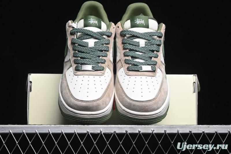Nike Air Force 1 '07 Low Stussy Collaboration Light Brown Green Low-Top Casual Sneakers - XZ6188-666