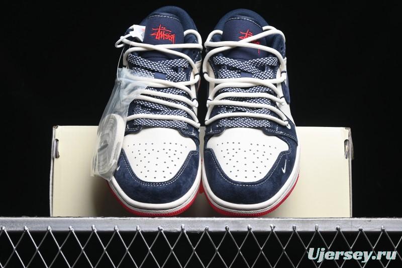 Nike Air Jordan 1 Low Stussy Collaboration - Blue Red Custom High-End Retro Basketball Shoes - SJ9950-049