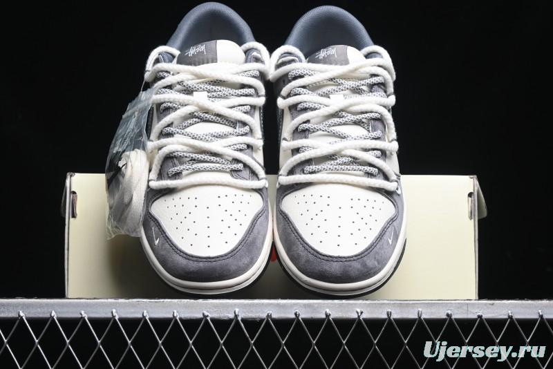 Nike SB Dunk Low Stussy Collaboration - Lace-Up Beige Grey Hook Anniversary High-End Custom Low-Top Casual Skate Shoes - YX5066-206
