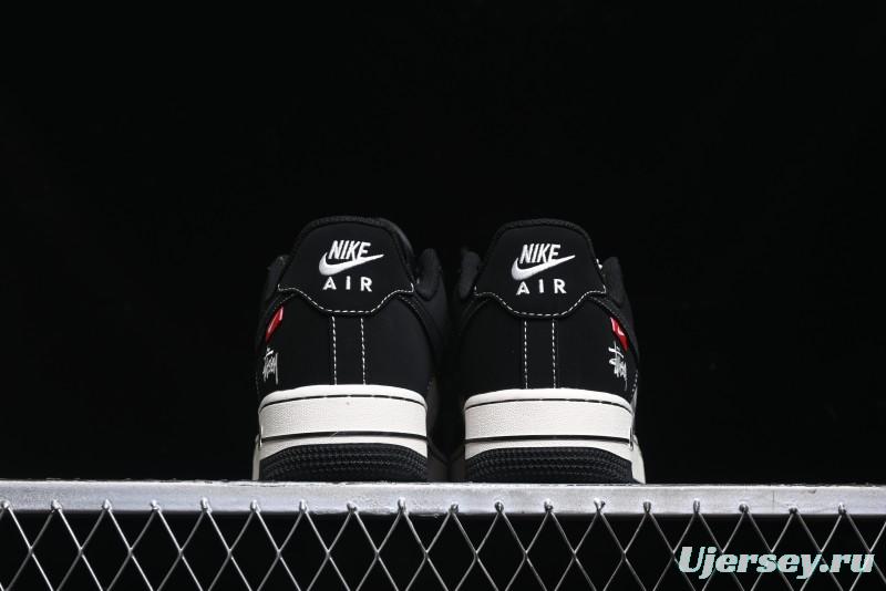 Nike Air Force 1 '07 Low Stussy Collaboration - Black White Double Swoosh Red Tag Low-Top Casual Sneakers - SJ6698-012
