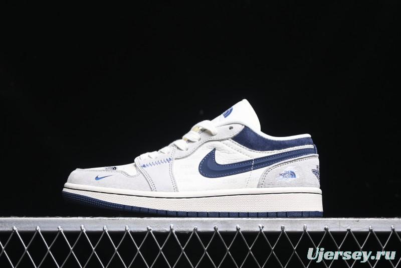 Nike Air Jordan 1 Low AJ1 The North Face Collaboration - Custom High-End Retro Basketball Shoes with Blue Swoosh - DM9188-010