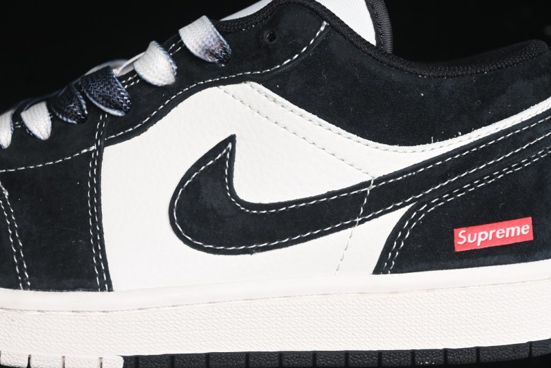 Nike Air Jordan 1 Low AJ1 Supreme Collaboration - Black White Two-Tone Retro Basketball Shoes - SJ9950-021
