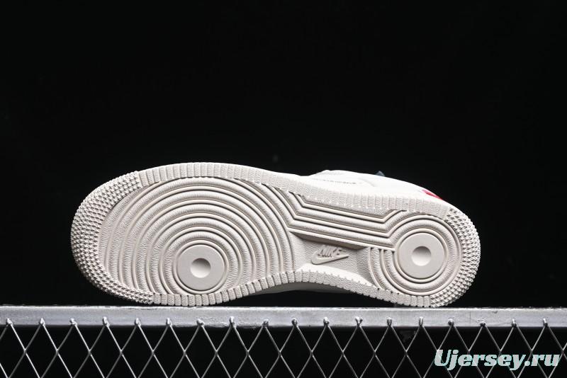 Nike Air Force 1 '07 Low Stussy Collaboration - AF1 White Red Label Low-Top Casual Sneakers - SJ6698-016