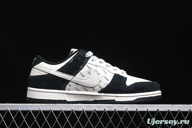Nike SB Dunk Low Stussy Collaboration - Black White Mini Swoosh Anniversary Custom Low-Top Casual Skate Shoes - XY1688-017
