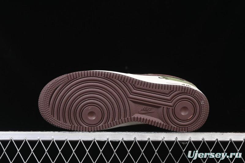 Nike Air Force 1 '07 Low Stussy Collaboration - Green Brown Low-Top Casual Sneakers - KK1988-038