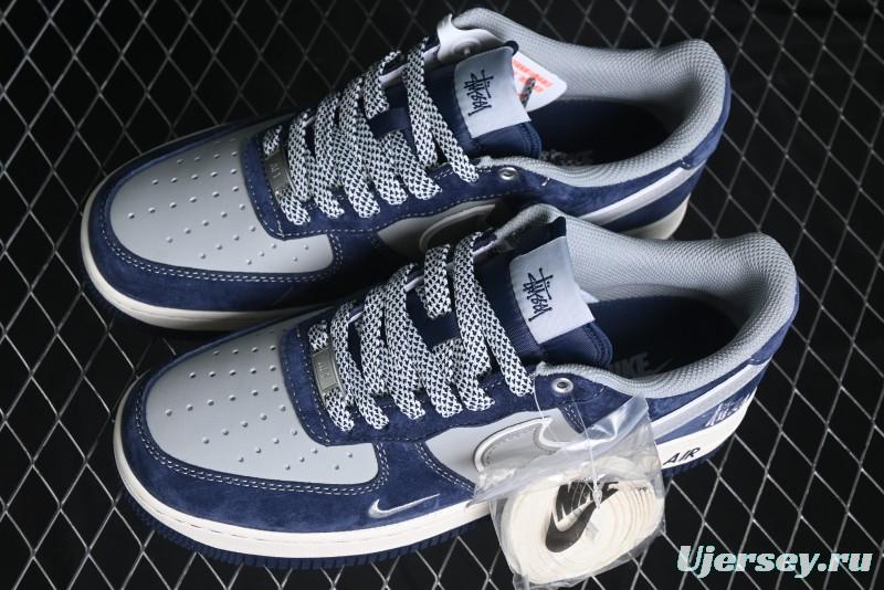Nike Air Force 1 '07 Low Stussy Collaboration - Grey Blue Suede Low-Top Casual Sneakers - SJ6698-007