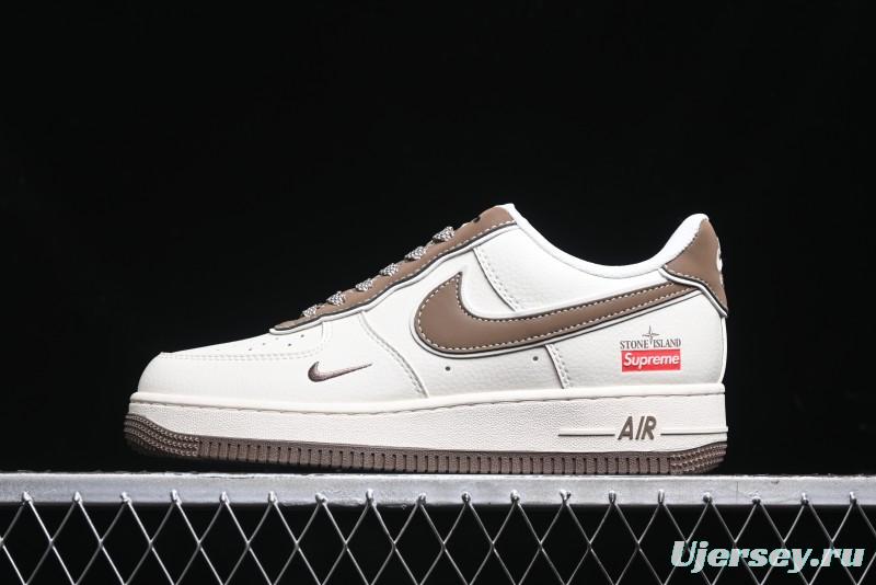 Nike Air Force 1 '07 Low Stone Island x Supreme Collaboration - Beige Brown Swoosh Casual Sneakers - BB1616-306