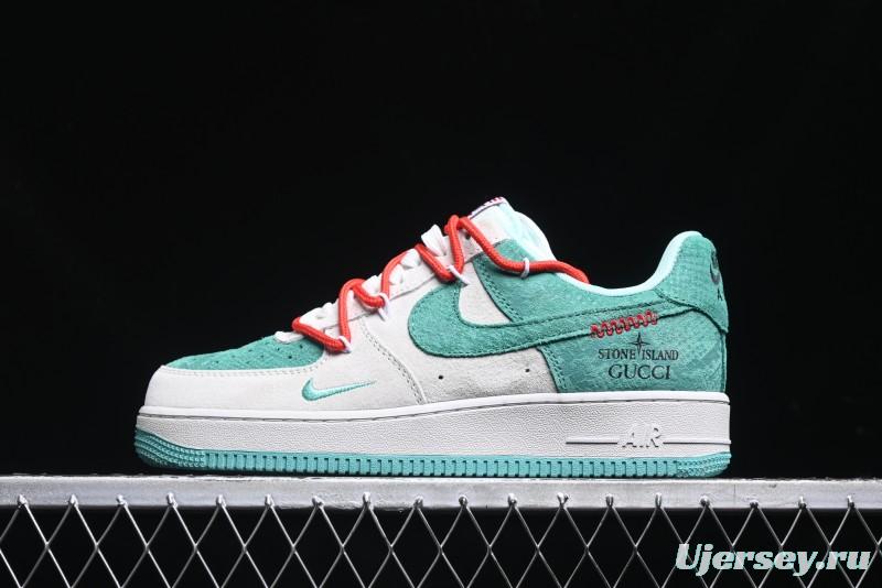 Nike Air Force 1 '07 Low Gucci Stone Island Collaboration - Grey Green Pigskin Lace-Up Casual Sneakers - DF0188-010