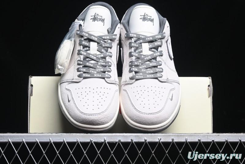 Nike Air Jordan 1 Low AJ1 Stussy Collaboration - Premium Customized Pigskin Grey Line Retro Basketball Shoes - DM9188-005