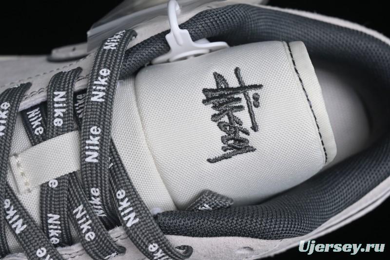 Nike Air Jordan 1 Low AJ1 Stussy Collaboration - Premium Customized Pigskin Grey Line Retro Basketball Shoes - DM9188-005