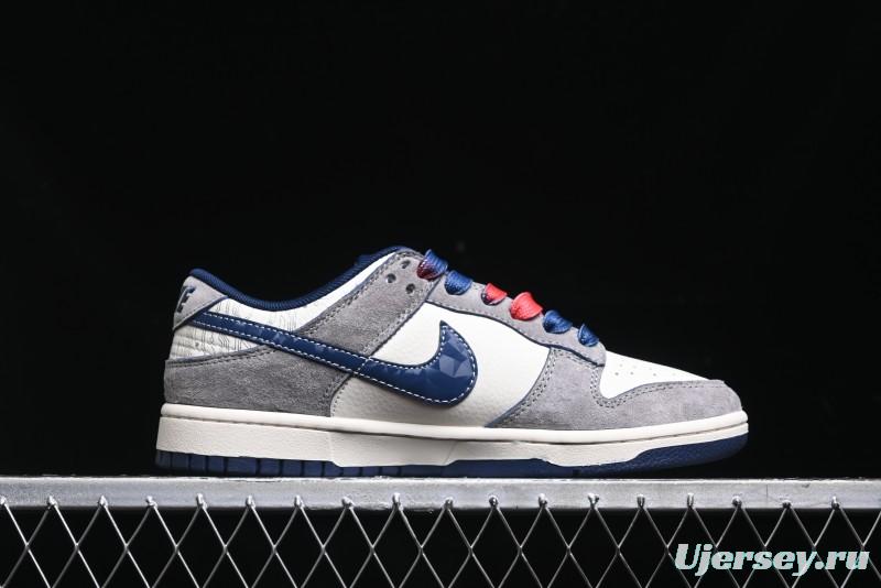 Nike SB Dunk Low Supreme Collaboration - Grey White Dark Blue Swoosh Anniversary High-End Custom Low-Top Casual Skate Shoes - DM6868-005