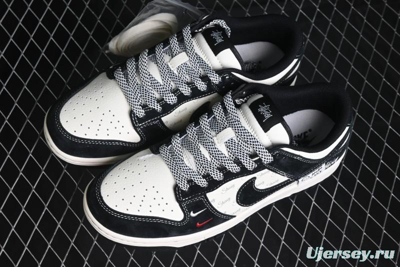 Nike SB Dunk Low Stussy Triple Collaboration - Patchwork Black Swoosh Anniversary Custom Low-Top Casual Skate Shoes - YX5066-222