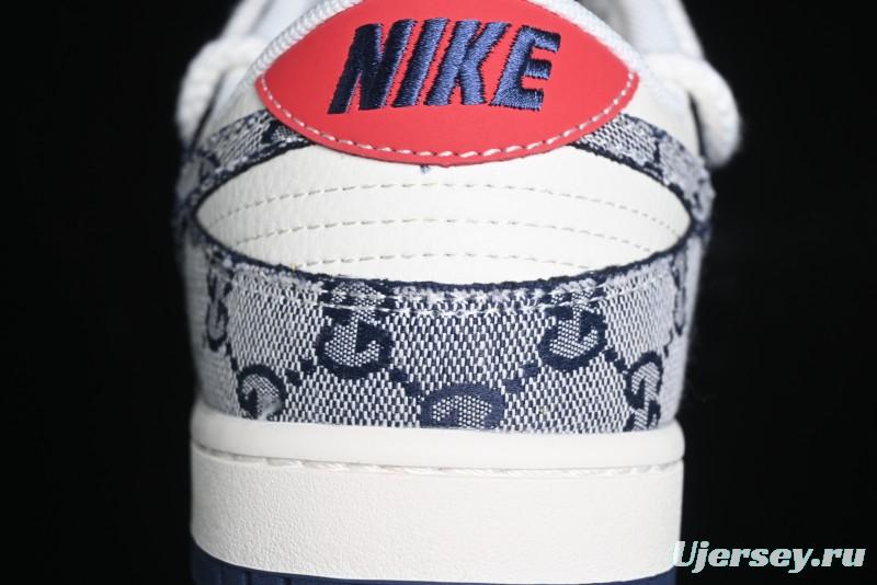 Nike SB Dunk Low Gucci Collaboration - Beige Black Jacquard Swoosh Anniversary High-End Custom Low-Top Casual Sneakers - YX5066-216