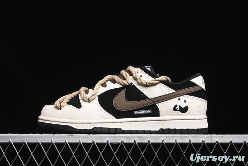 Nike Dunk Low Retro Casual Sneakers with Little Panda and Dopamine Mocha Design - DD1391-100