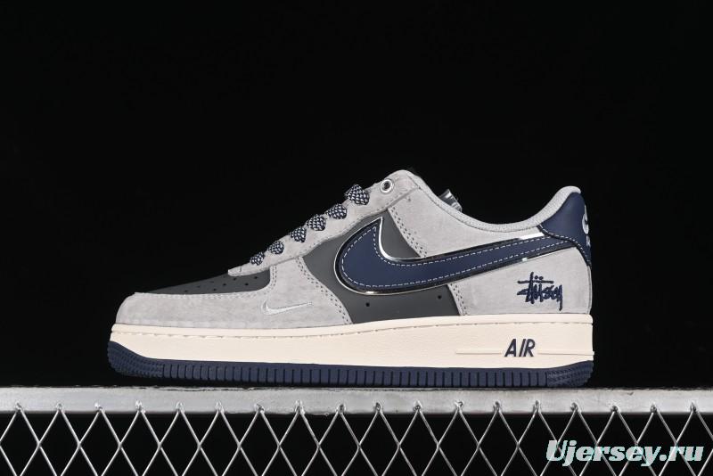 Nike Air Force 1 '07 Low Stussy Collaboration - Grey Pigskin Blue Sole Low-Top Casual Sneakers - SJ6698-005