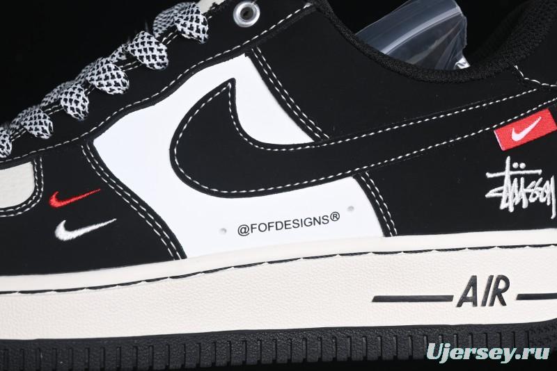 Nike Air Force 1 '07 Low Stussy Collaboration - Black White Double Swoosh Red Tag Low-Top Casual Sneakers - SJ6698-012