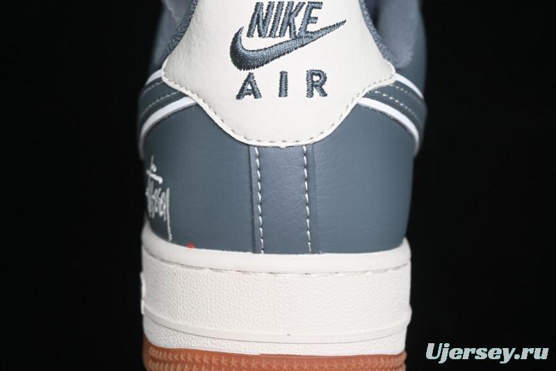 Nike Air Force 1 '07 Low Stussy Collaboration - Grey White Gum Sole Low-Top Casual Sneakers - XZ9688-101