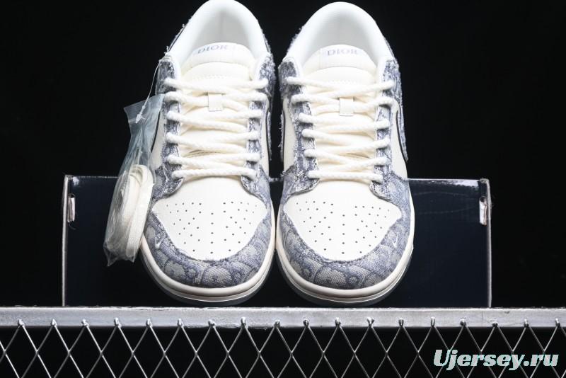 Nike SB Dunk Low Dior Collaboration - Woven Grey Check Anniversary High-End Custom Low-Top Casual Skate Shoes - YX5066-247