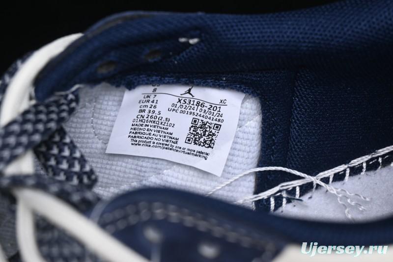 Nike Travis Scott x Fragment Design x Air Jordan 1 Low OG SP AJ1 Bape Collaboration - Klein Blue Lace-Up Low-Top Casual Sneakers - XS3186-201