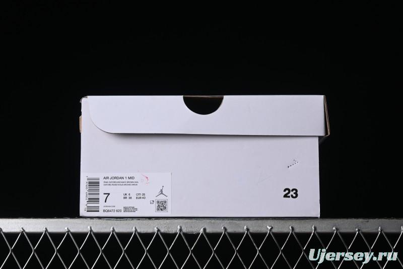 Nike Air Jordan 1 Mid AJ1 Basketball Shoes in Khaki Pink - BQ6472-620