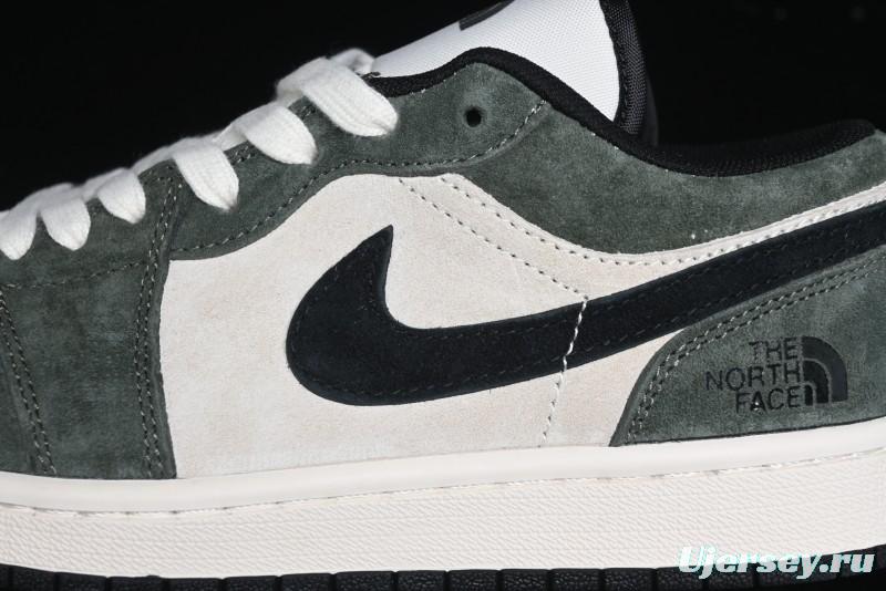 Nike Air Jordan 1 Low AJ1 The North Face Collaboration - Custom Premium Pigskin Dark Green Retro Basketball Shoes - DM9188-004