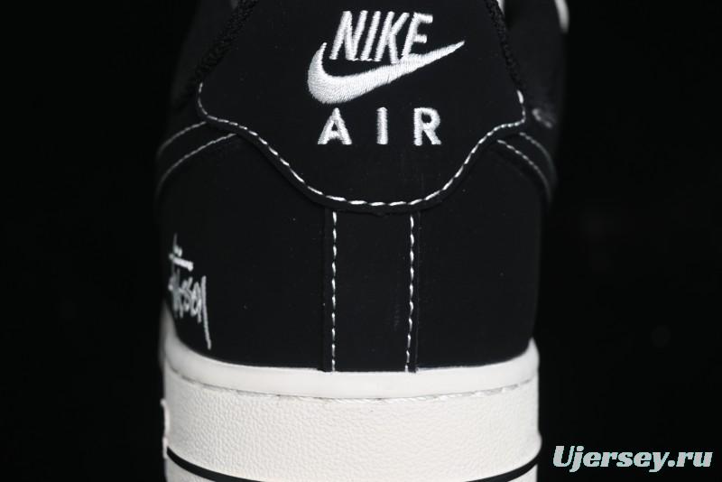 Nike Air Force 1 '07 Low Stussy Collaboration - Black White Mini Swoosh Low-Top Casual Sneakers - SJ6698-010