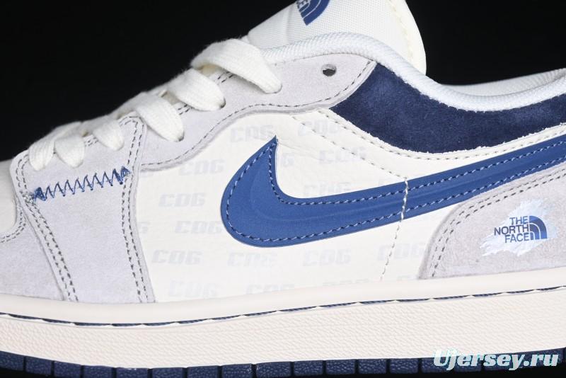 Nike Air Jordan 1 Low AJ1 The North Face Collaboration - Custom High-End Retro Basketball Shoes with Blue Swoosh - DM9188-010
