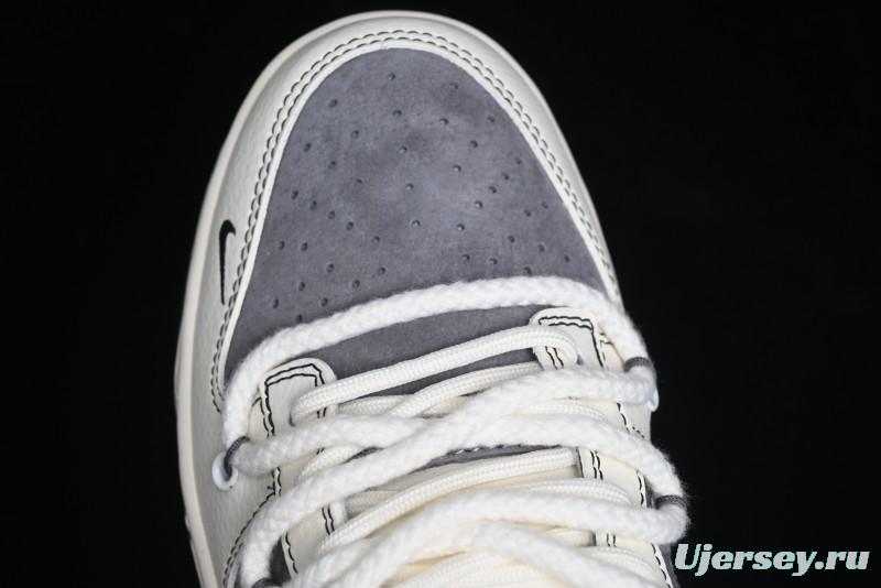 Nike SB Dunk Low Stussy Collaboration - Lace-Up Grey White Grey Check Anniversary High-End Custom Low-Top Casual Skate Shoes - YX5066-207