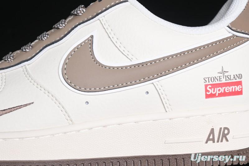 Nike Air Force 1 '07 Low Stone Island x Supreme Collaboration - Beige Brown Swoosh Casual Sneakers - BB1616-306