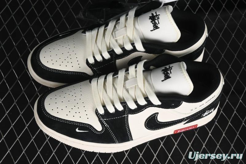 Nike Air Jordan 1 Low AJ1 Stussy Collaboration - Black White Red Label Retro Basketball Shoes - SJ9950-033
