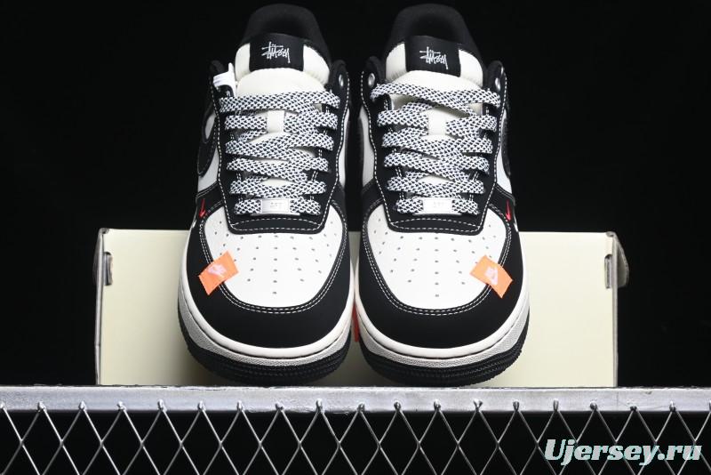 Nike Air Force 1 '07 Low Stussy Collaboration - Black White Double Swoosh Red Tag Low-Top Casual Sneakers - SJ6698-012