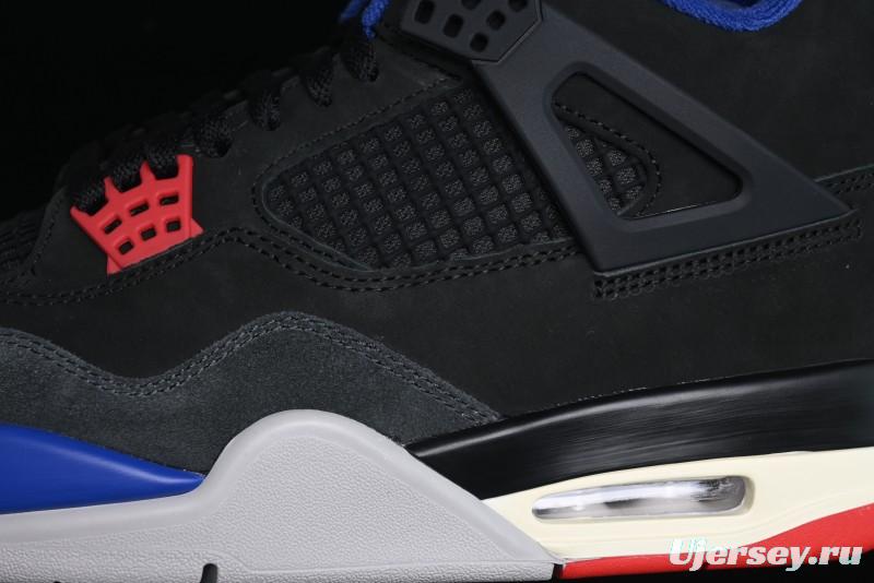 Nike Air Jordan 4 Retro Basketball Shoes with Black-Grey-Blue Color Blocking - FV5029-003