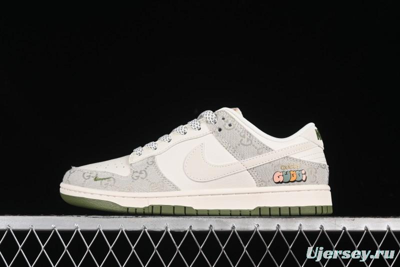 Nike SB Dunk Low Gucci Collaboration - Smoke Green Anniversary High-End Custom Low-Top Casual Skate Shoes - XX2025-389