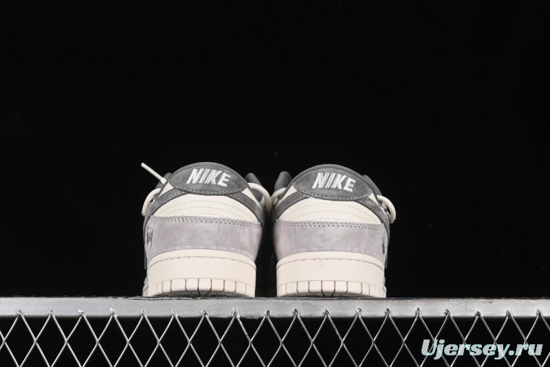 Nike SB Dunk Low Stussy Collaboration - Strap Grey Embroidered Swoosh Anniversary Custom Low-Top Casual Skate Shoes - SJ2068-307