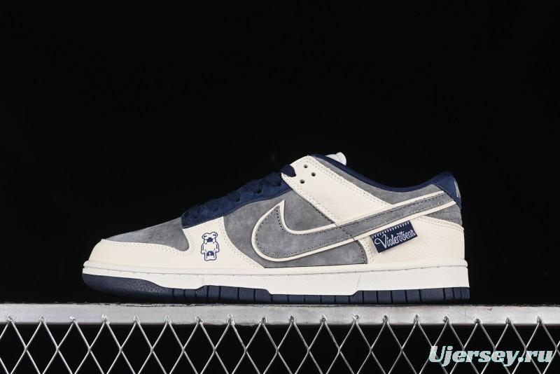 Nike SB Dunk Low Collaboration with Violent Bear - Patchwork Grey Swoosh Anniversary Custom Edition Low-Top Casual Skate Shoes - KK1333-013