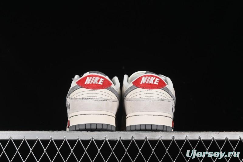 Nike SB Dunk Low Stussy Collaboration - Embroidered Grey Swoosh Anniversary Custom Low-Top Casual Sneakers - MM1089-033