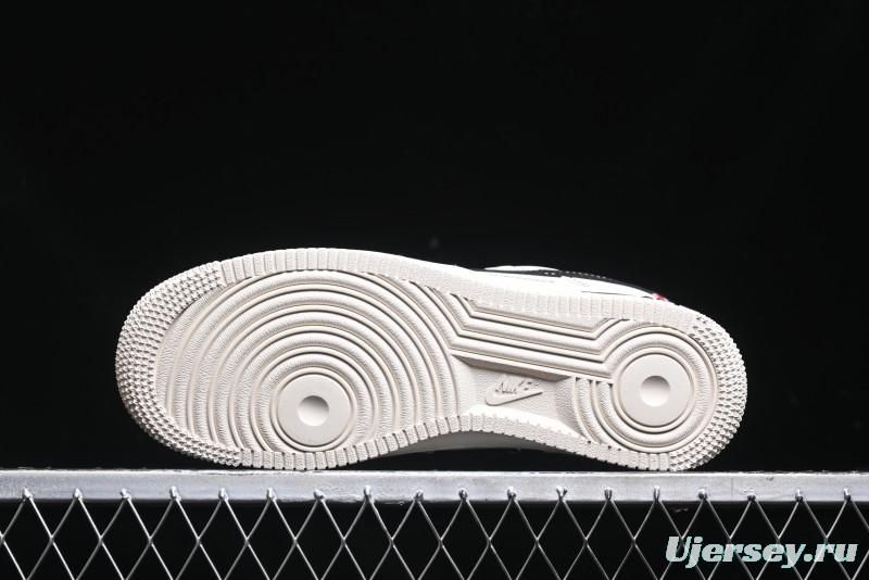 Nike Air Force 1 '07 Low Stussy Collaboration - White Black Swoosh Red Tab Low-Top Casual Sneakers - SJ6698-015