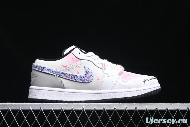 Nike Air Jordan 1 Low Retro Basketball Shoes - Panda Mischief Qixi Theme with Special Graffiti Design - 553558-132