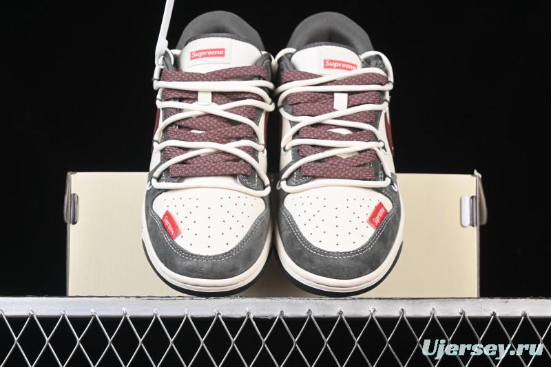 Nike SB Dunk Low Supreme Collaboration - Grey White Red Anniversary Customized Low-Top Casual Sneakers - XS1186-102