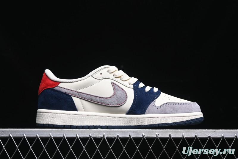 Nike Travis Scott x Fragment Design x Air Jordan 1 Low OG SP AJ1 Multi-Color Patchwork Low-Top Casual Sneakers - DM7866-039