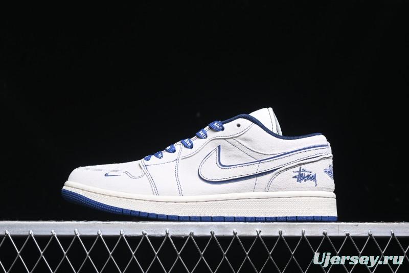 Nike Air Jordan 1 Low Stussy Collaboration - Premium Custom Retro Basketball Shoes with Blue-Grey Accents - DM9188-006