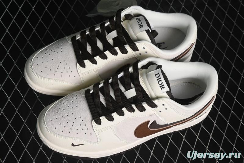Nike SB Dunk Low Dior Collection - Beige Brown Swoosh Anniversary Custom Low-Top Casual Skate Shoes - XD6188-046
