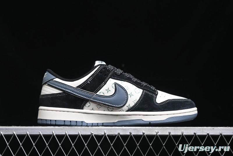 Nike SB Dunk Low Stussy Collaboration - Black White Print Anniversary Custom Low-Top Casual Sneakers - XX3168-212