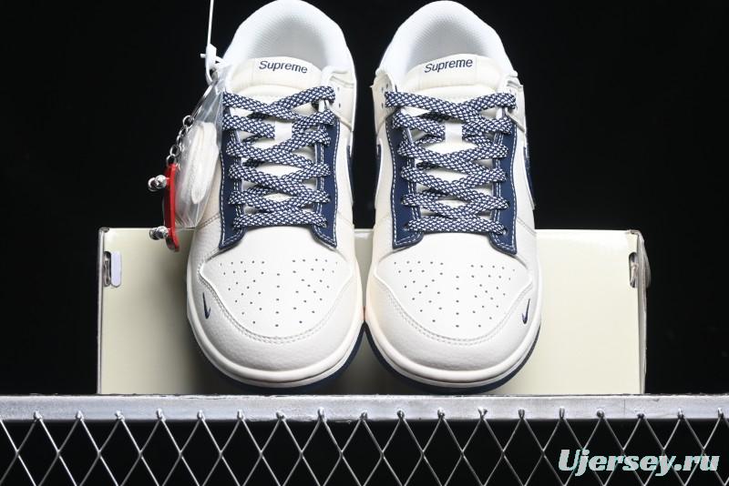 Nike SB Dunk Low Stone Island x Supreme Collaboration - Navy Blue & Off-White Anniversary High-End Custom Low-Top Casual Sneakers - BB9866-007