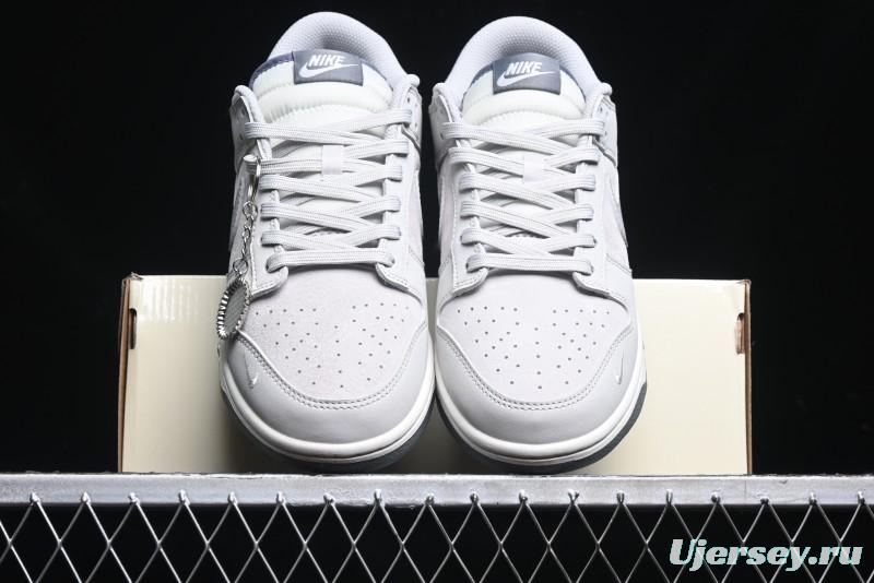 Nike SB Dunk Low Stussy Collaboration - Patchwork Grey Swoosh Anniversary Custom Low-Top Casual Skate Shoes - SF1029-403