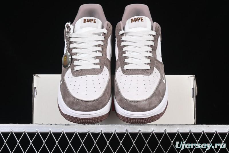Nike Air Force 1 '07 Low Bape Collaboration Brown White Swoosh Low-Top Casual Sneakers - KK1988-035