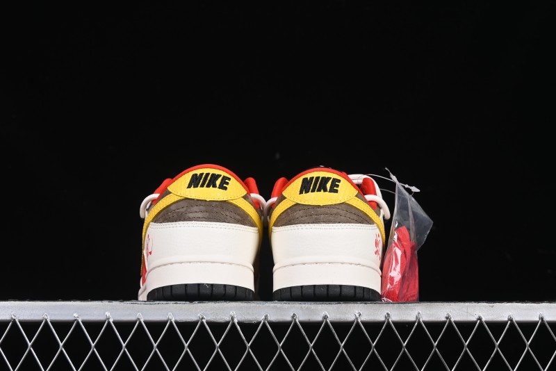 Nike SB Dunk Low Year of the Snake Series Beige Red Yellow Swoosh Anniversary Custom Low-Top Casual Skate Shoes - YX5066-265