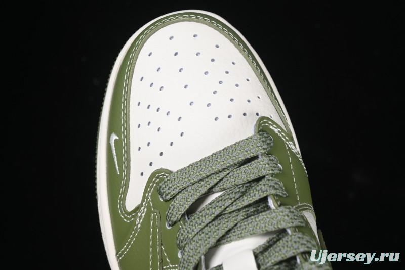 Nike Travis Scott x Fragment Design x Air Jordan 1 Low OG SP AJ1 Stussy Collaboration Bamboo Green Low-Top Casual Sneakers - BB1199-201